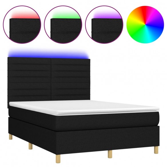 Cadre de lit et matelas et LED Noir 140x200 cm Tissu