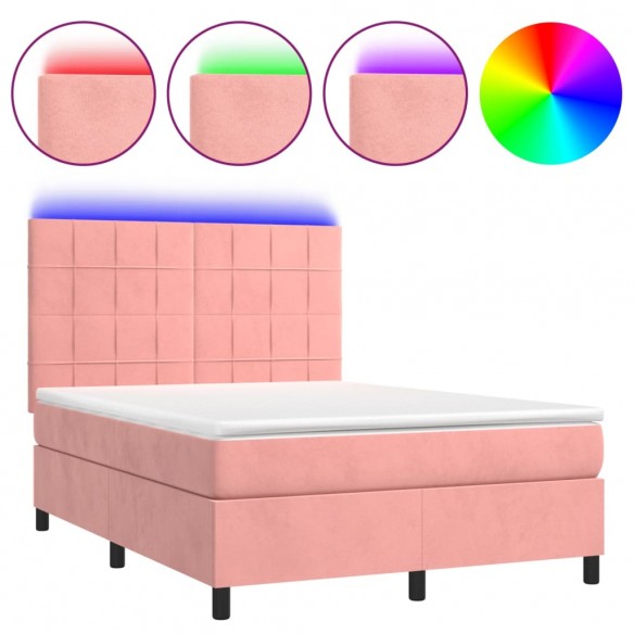 Cadre de lit matelas et LED Rose 140x190 cm Velours