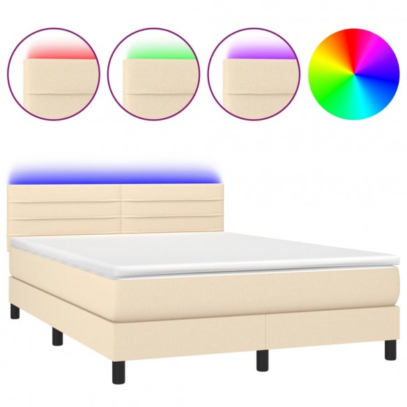 Cadre de lit avec matelas LED Crème 140x200 cm Tissu