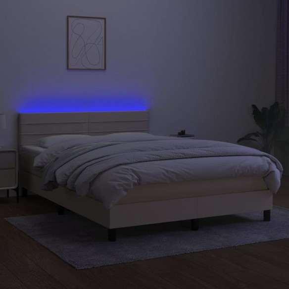 Cadre de lit avec matelas LED Crème 140x200 cm Tissu