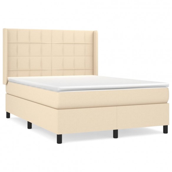 Cadre de lit avec matelas Crème 140x200 cm Tissu