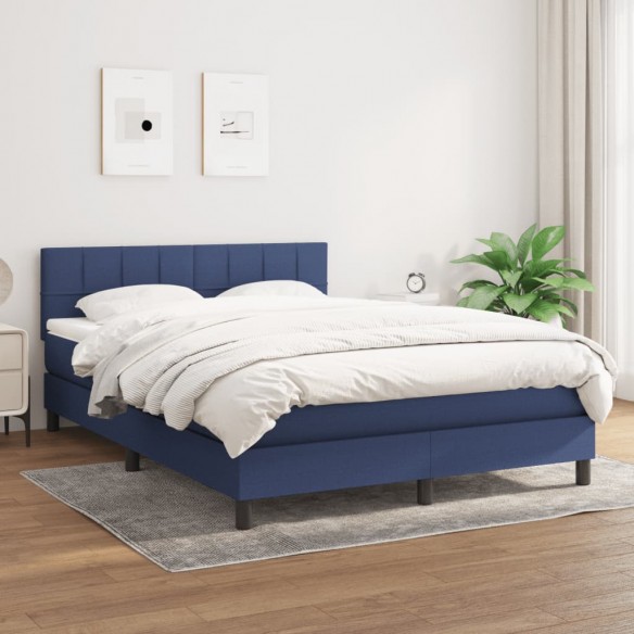 Cadre de lit avec matelas Bleu 140x200 cm Tissu