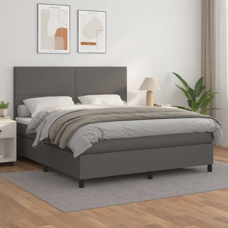 Cadre de lit avec matelas Gris 180x200 cm Similicuir