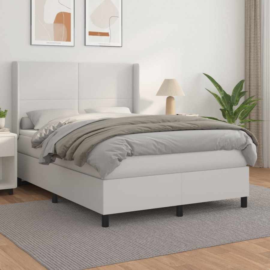 Cadre de lit avec matelas Blanc 140x190cm Similicuir