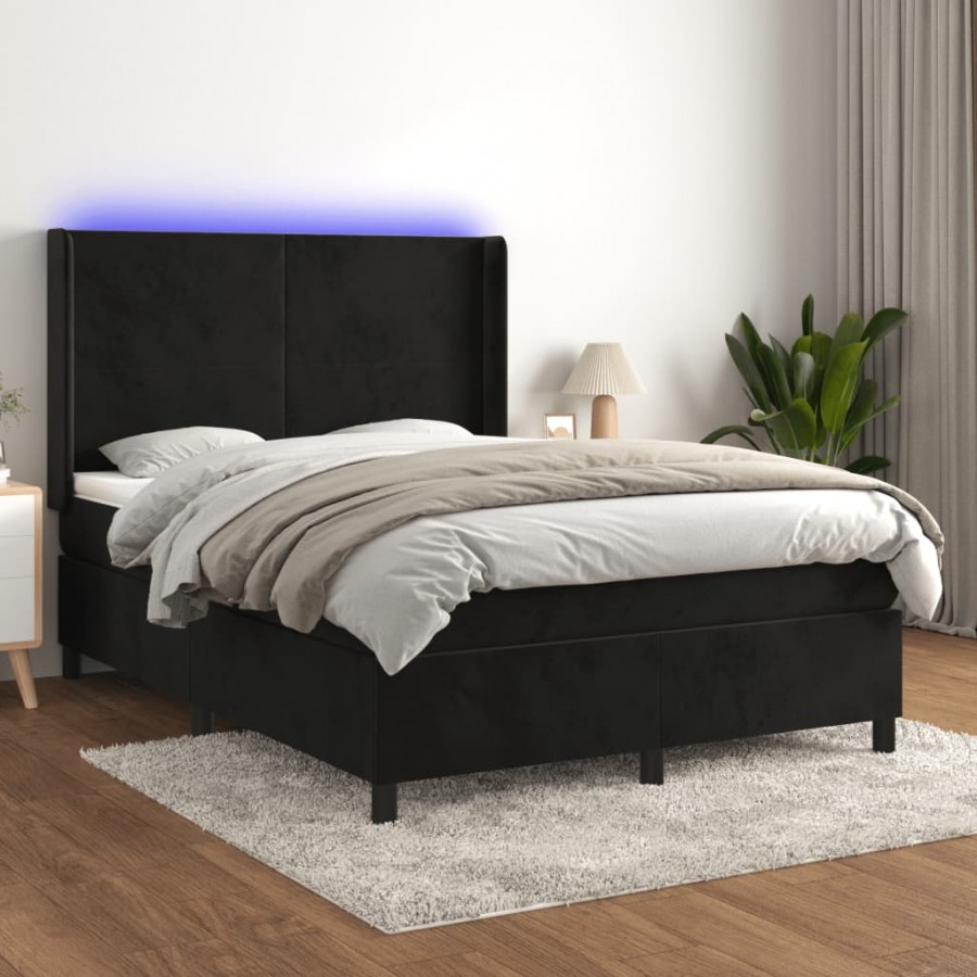 Cadre de lit matelas et LED Noir 140x190 cm Velours