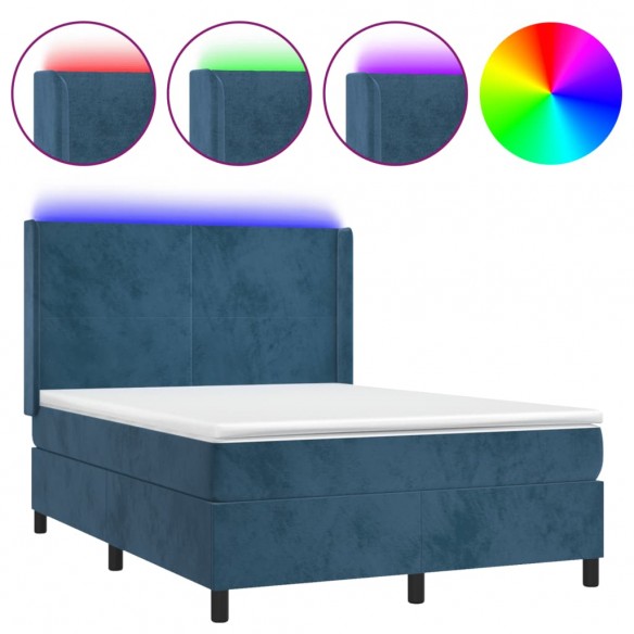 Cadre de lit matelas et LED Bleu foncé 140x190 cm