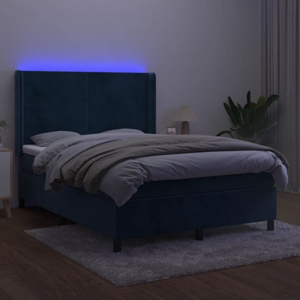 Cadre de lit matelas et LED Bleu foncé 140x190 cm