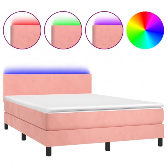 Cadre de lit avec matelas LED Rose 140x190cm Velours