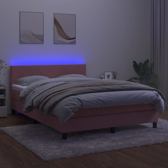 Cadre de lit avec matelas LED Rose 140x190cm Velours