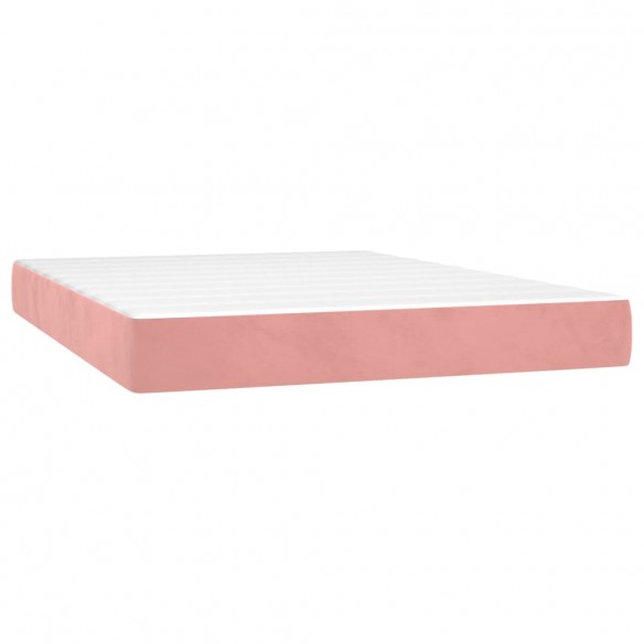 Cadre de lit avec matelas LED Rose 140x190cm Velours