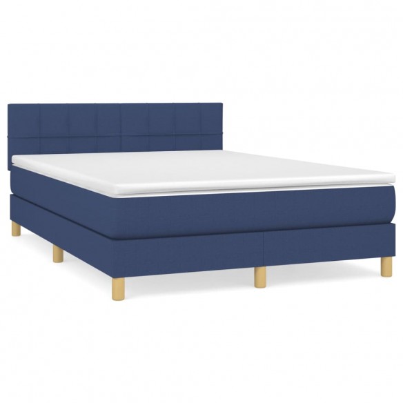 Cadre de lit avec matelas Bleu 140x190 cm Tissu