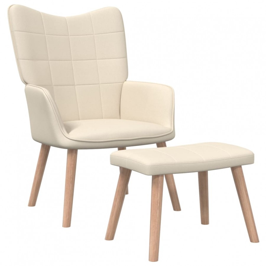 Chaise de relaxation avec tabouret Crème Tissu