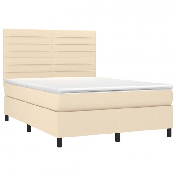 Cadre de lit et matelas et LED Crème 140x190cm Tissu