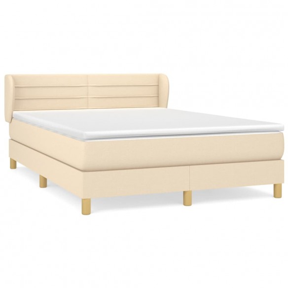 Cadre de lit avec matelas Crème 140x190 cm Tissu