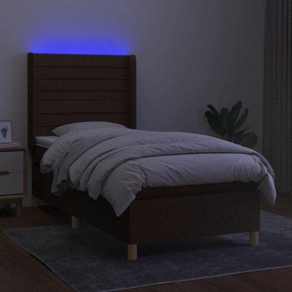 Cadre de lit matelas LED Marron foncé 90x200cm Tissu