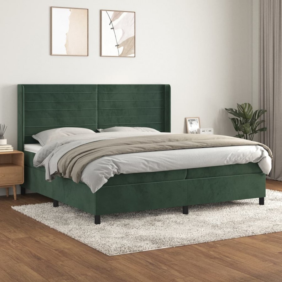 Cadre de lit et matelas Vert foncé 200x200cm Velours