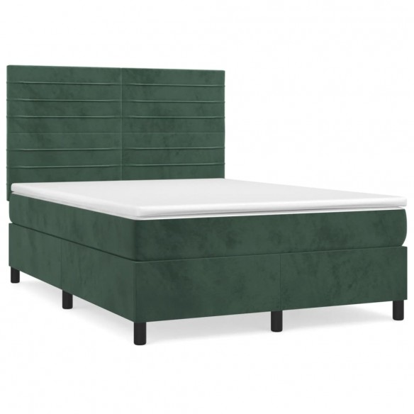 Cadre de lit et matelas Vert foncé 140x200cm Velours