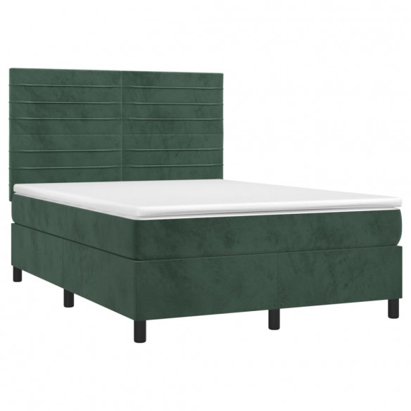 Cadre de lit et matelas Vert foncé 140x200cm Velours