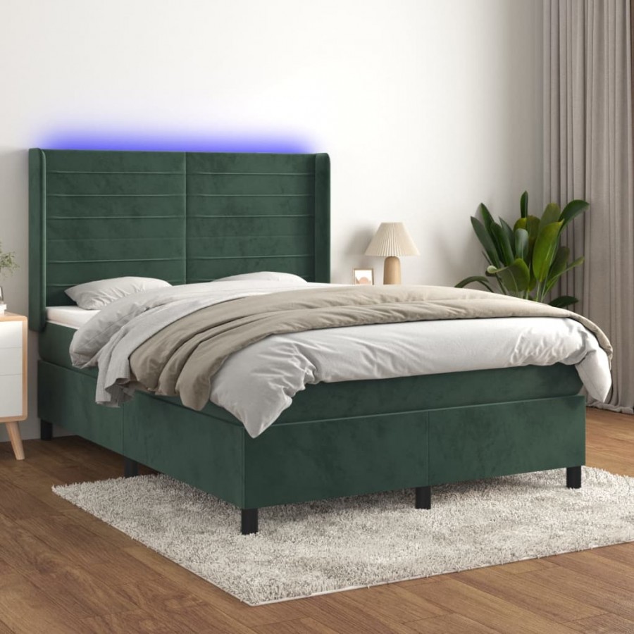 Cadre de lit matelas et LED Vert foncé 140x200 cm