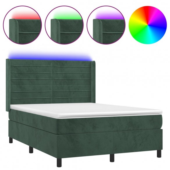 Cadre de lit matelas et LED Vert foncé 140x200 cm