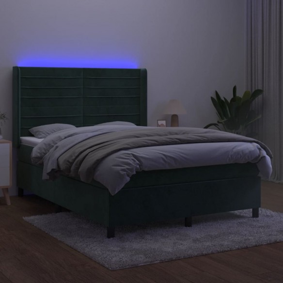 Cadre de lit matelas et LED Vert foncé 140x200 cm