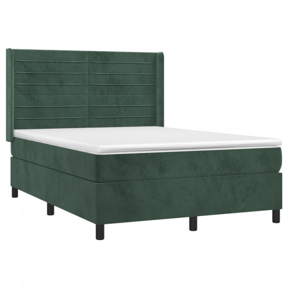 Cadre de lit matelas et LED Vert foncé 140x200 cm