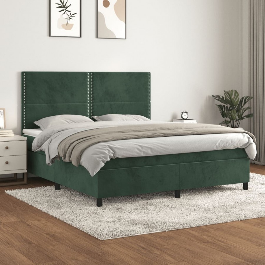 Cadre de lit et matelas Vert foncé 180x200cm Velours