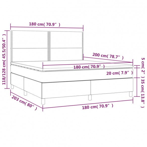 Cadre de lit et matelas Vert foncé 180x200cm Velours