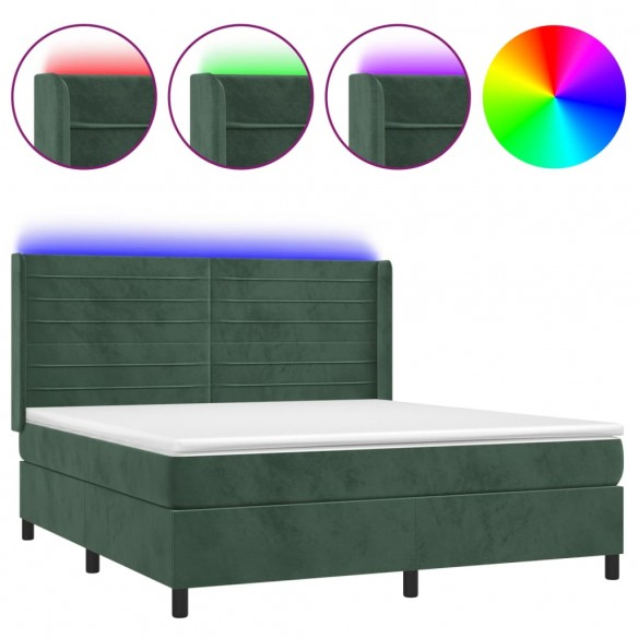 Cadre de lit matelas et LED Vert foncé 180x200 cm