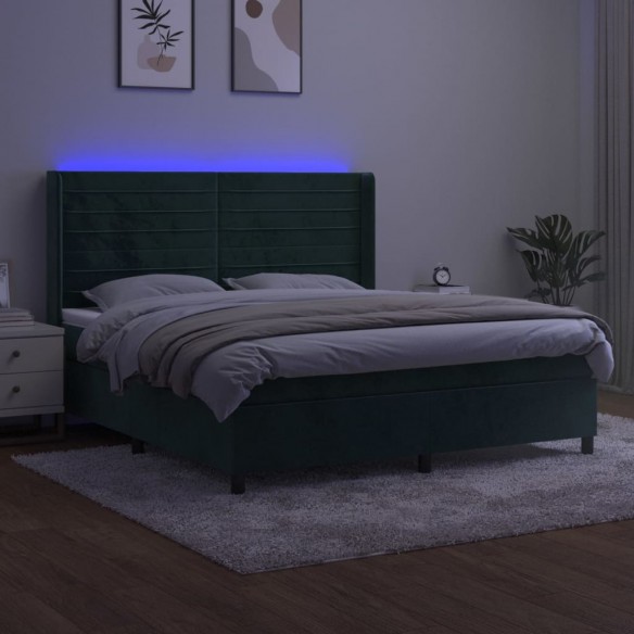 Cadre de lit matelas et LED Vert foncé 180x200 cm