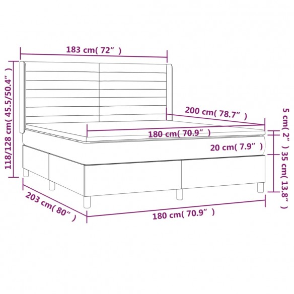 Cadre de lit matelas et LED Vert foncé 180x200 cm