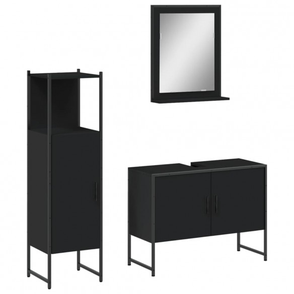 Ensemble d'armoires salle de bain 3 pcs noir bois d'ingénierie