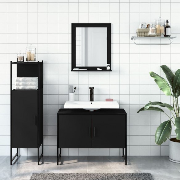 Ensemble d'armoires salle de bain 3 pcs noir bois d'ingénierie