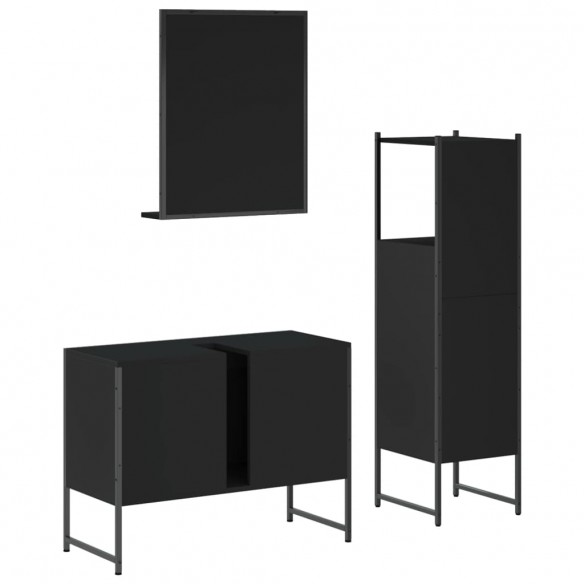 Ensemble d'armoires salle de bain 3 pcs noir bois d'ingénierie