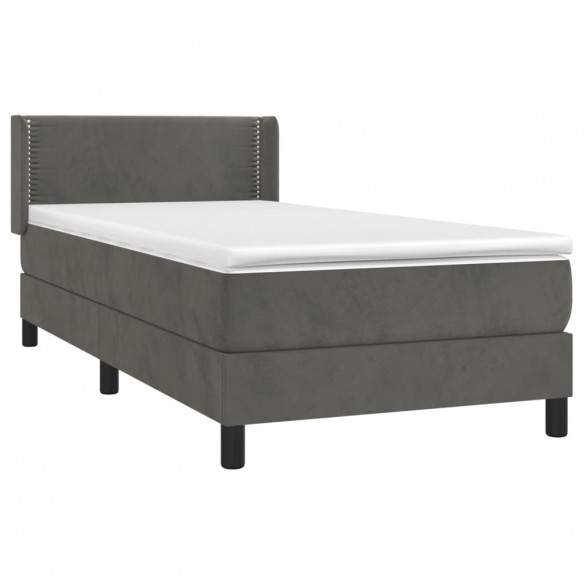 Cadre de lit et matelas Gris foncé 90x200 cm Velours