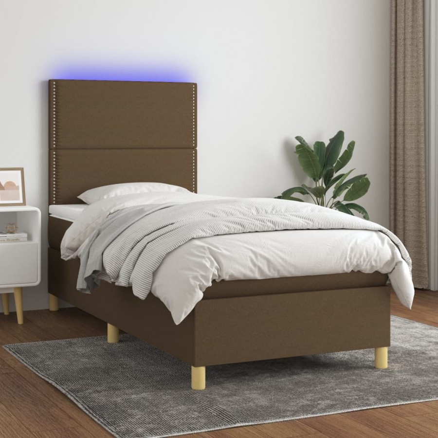 Cadre de lit matelas et LED Marron...