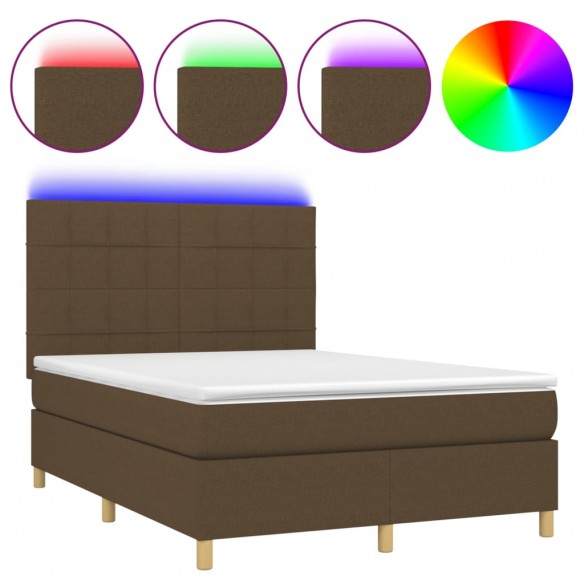 Cadre de lit matelas et LED Marron foncé 140x190 cm