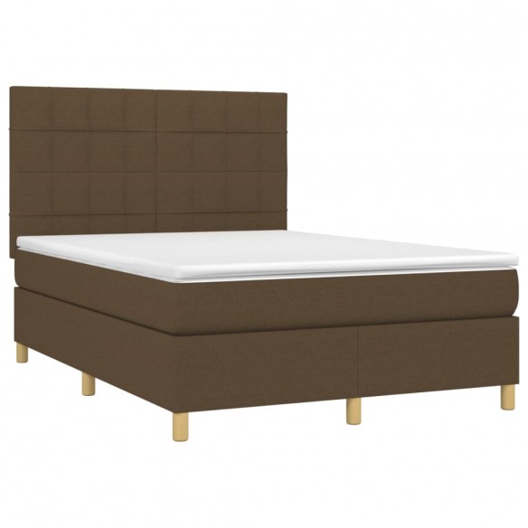 Cadre de lit matelas et LED Marron foncé 140x190 cm