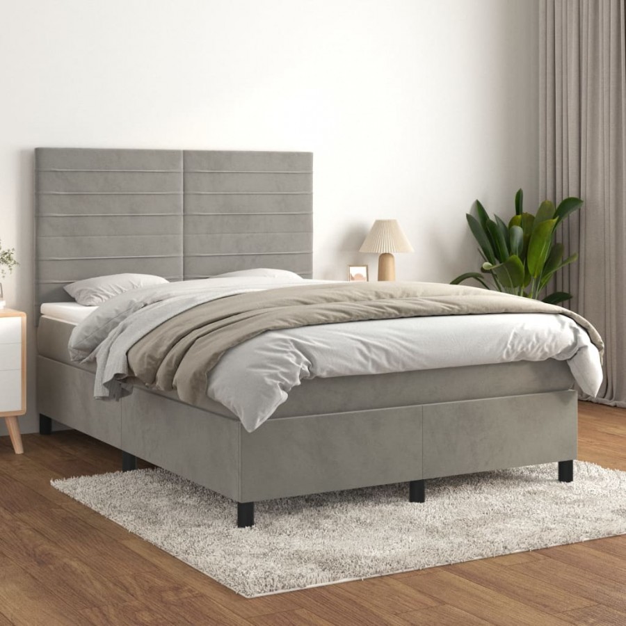 Cadre de lit et matelas Gris clair 140x190cm Velours