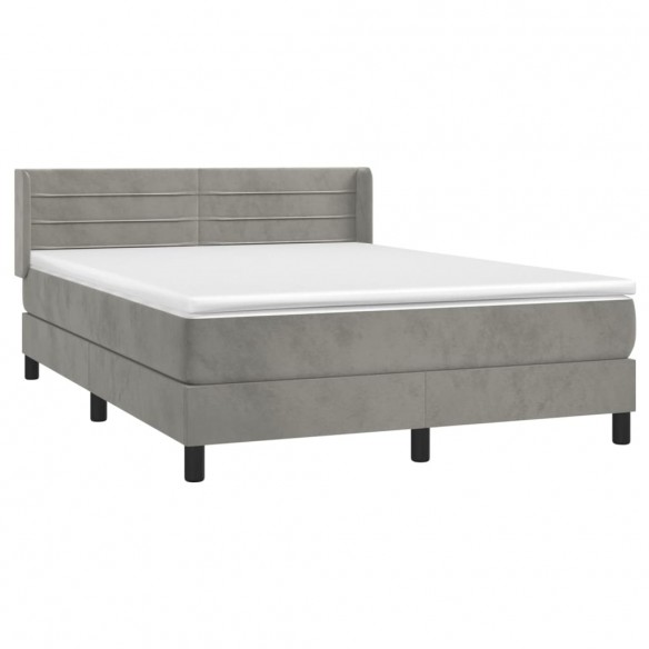 Cadre de lit et matelas Gris clair 140x200cm Velours