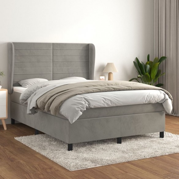 Cadre de lit et matelas Gris clair 140x200cm Velours