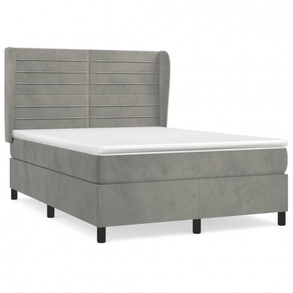 Cadre de lit et matelas Gris clair 140x200cm Velours