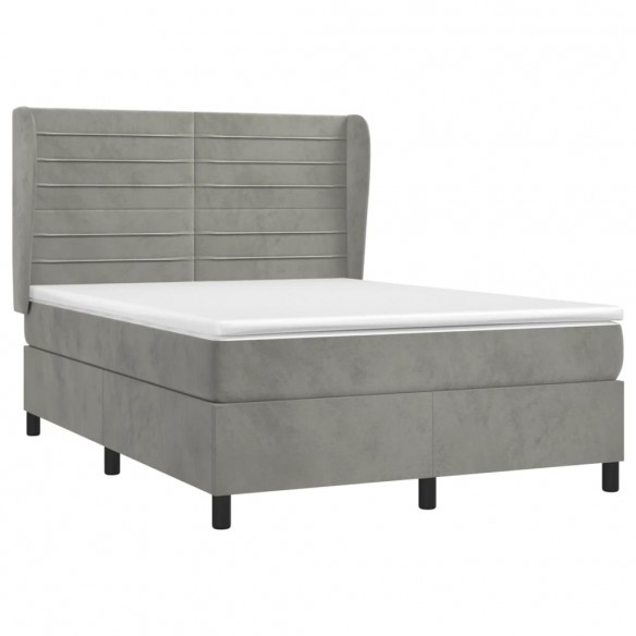 Cadre de lit et matelas Gris clair 140x200cm Velours