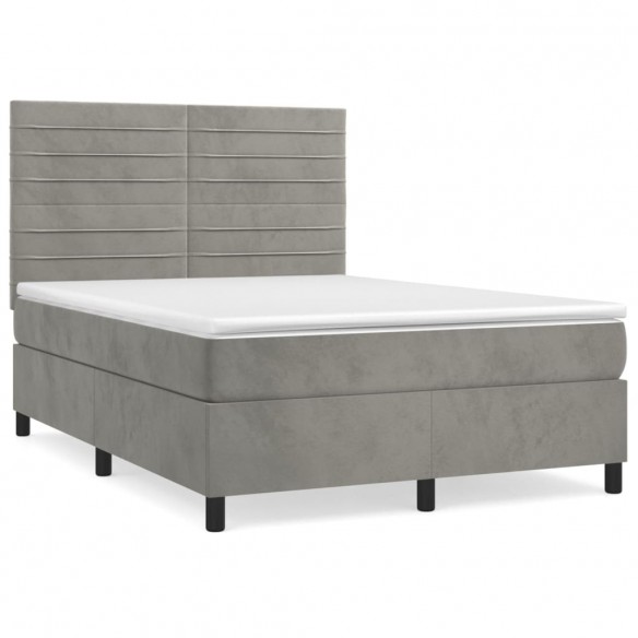 Cadre de lit et matelas Gris clair 140x200cm Velours