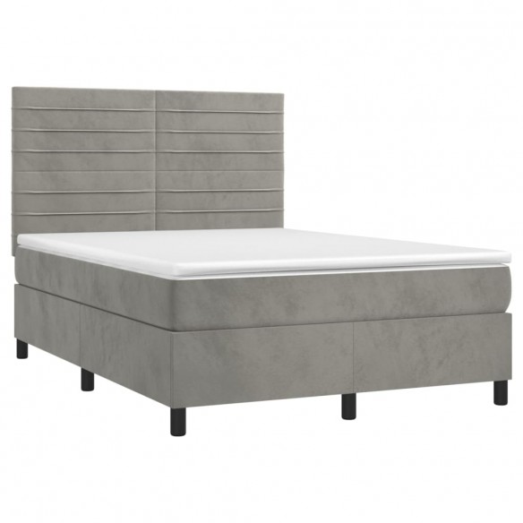 Cadre de lit et matelas Gris clair 140x200cm Velours