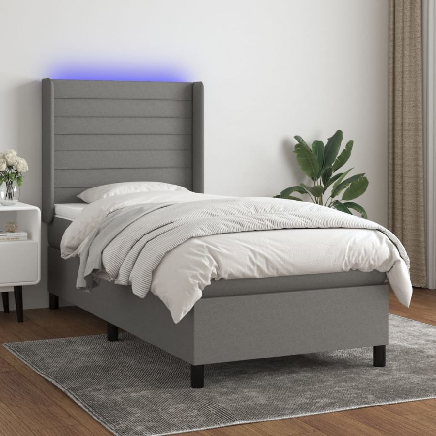 Cadre de lit matelas LED Gris foncé...