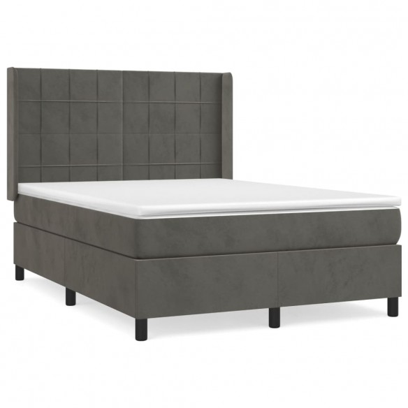 Cadre de lit et matelas Gris foncé 140x200cm Velours