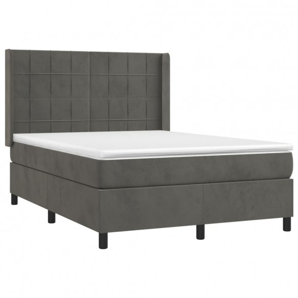 Cadre de lit et matelas Gris foncé 140x200cm Velours