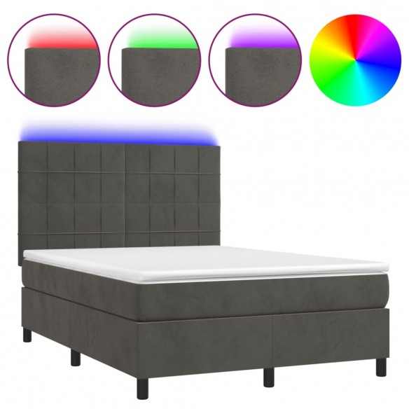 Cadre de lit matelas et LED Gris foncé 140x190 cm