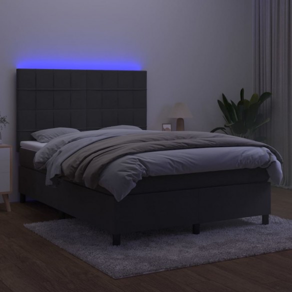 Cadre de lit matelas et LED Gris foncé 140x190 cm